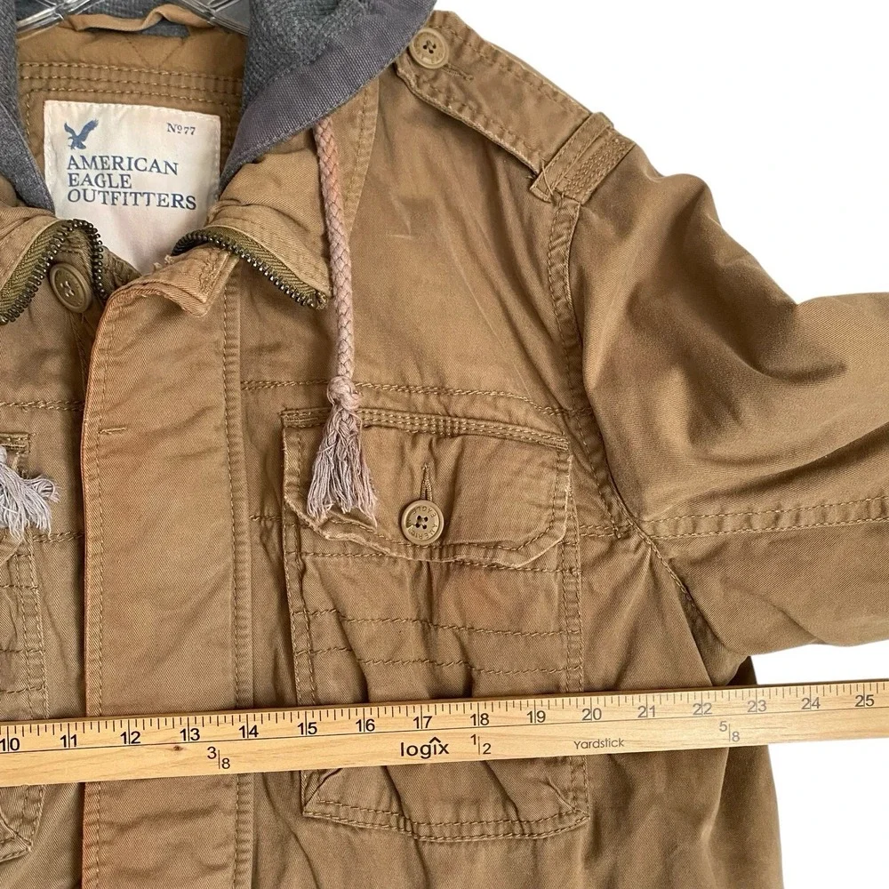 Vintage American Eagle Hooded Utility Field Jacket Size L Brown Canvas Military